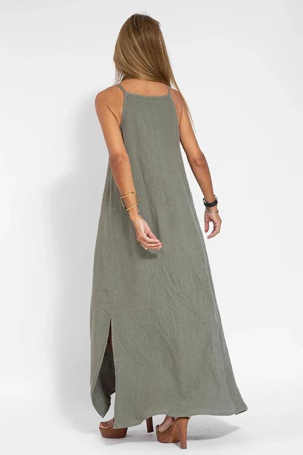 Square Neck Spaghetti Strap Side Slit Maxi Dress