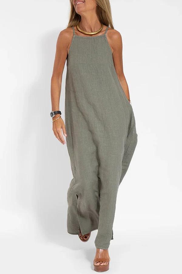 Square Neck Spaghetti Strap Side Slit Maxi Dress