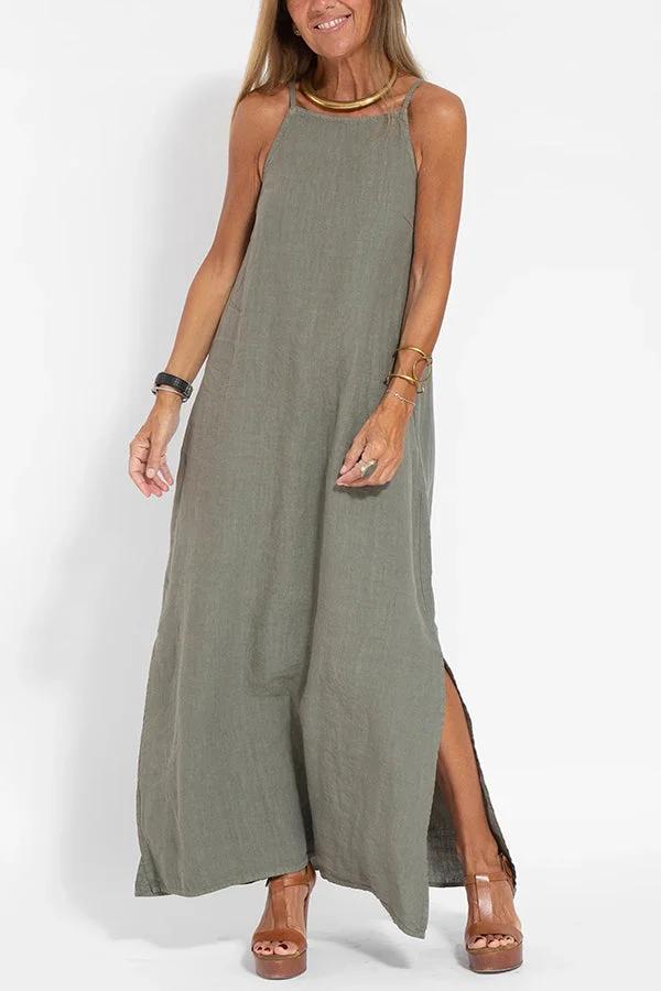 Square Neck Spaghetti Strap Side Slit Maxi Dress