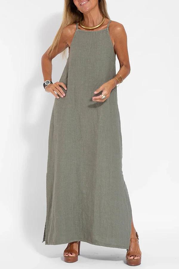 Square Neck Spaghetti Strap Side Slit Maxi Dress