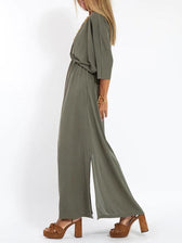 Deep V-Neck Batwing Pocket Maxi Dress 7