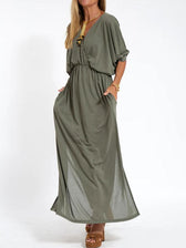 Deep V-Neck Batwing Pocket Maxi Dress 4