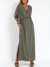 Deep V-Neck Batwing Pocket Maxi Dress 5