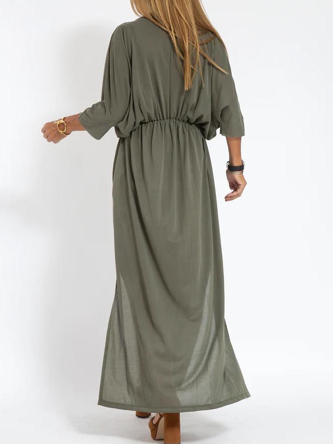 Deep V-Neck Batwing Pocket Maxi Dress 6