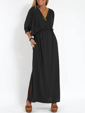 Deep V-Neck Batwing Pocket Maxi Dress 2