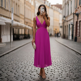 Deep V-Neck Cut Out Pleated Chiffon Maxi Dress 7