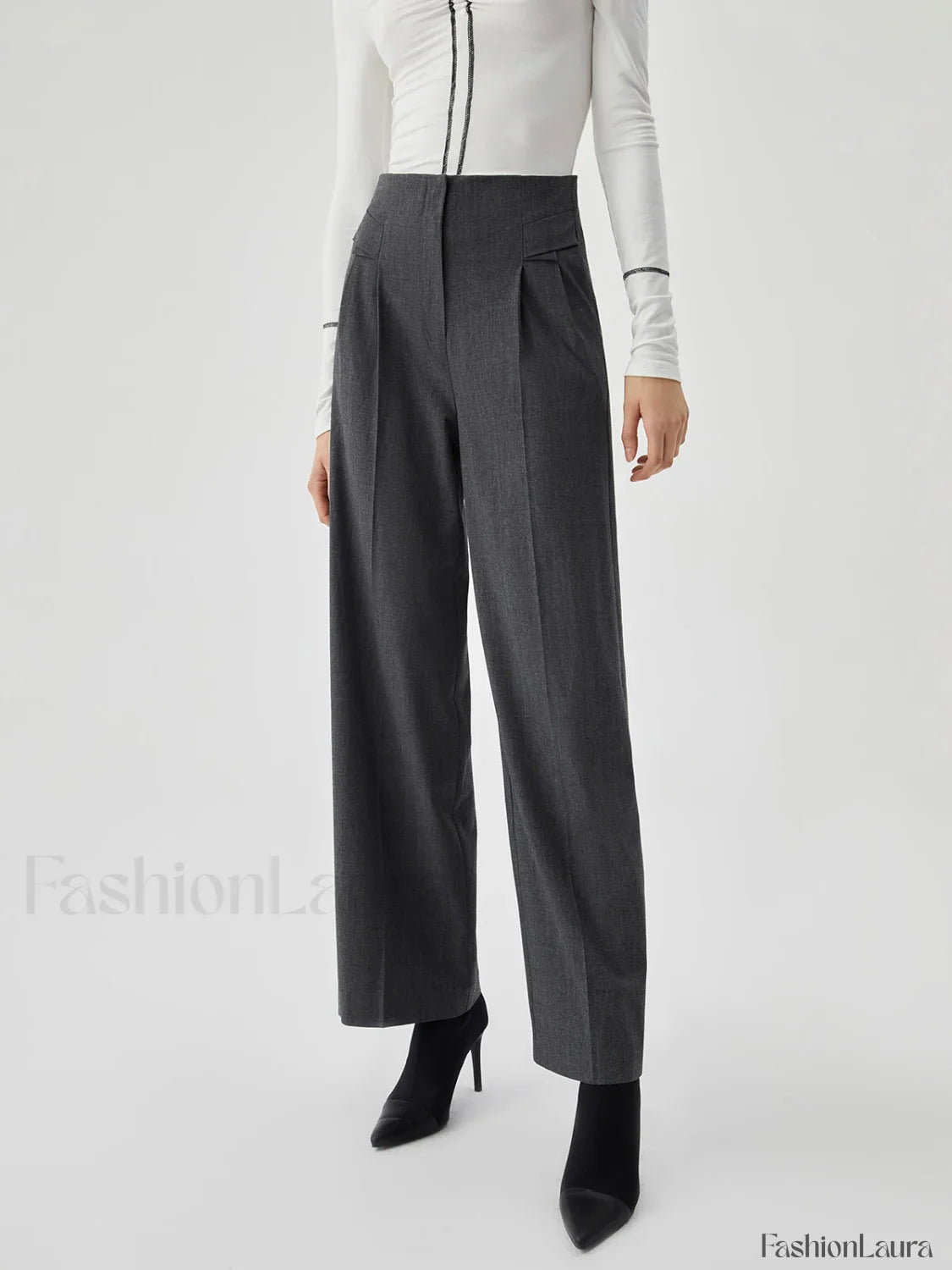 Pocket Pleated Straight Trendy Leg Dress Pants