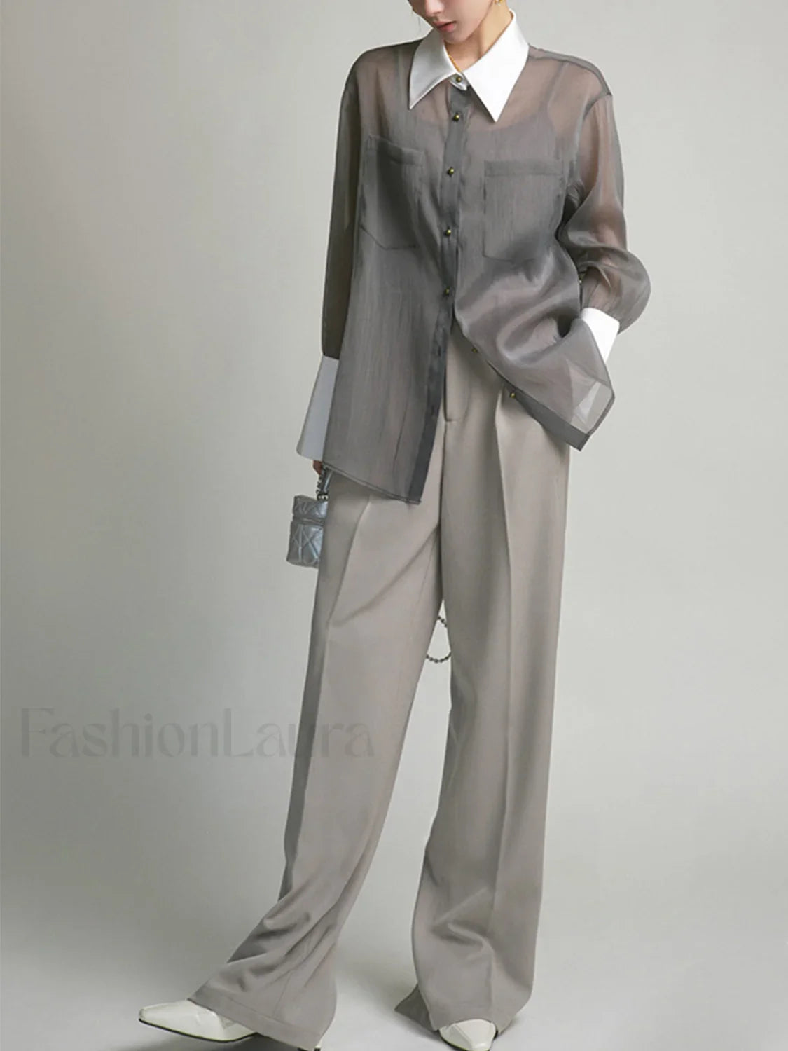 Pocket Straight Graceful Leg Split Pants