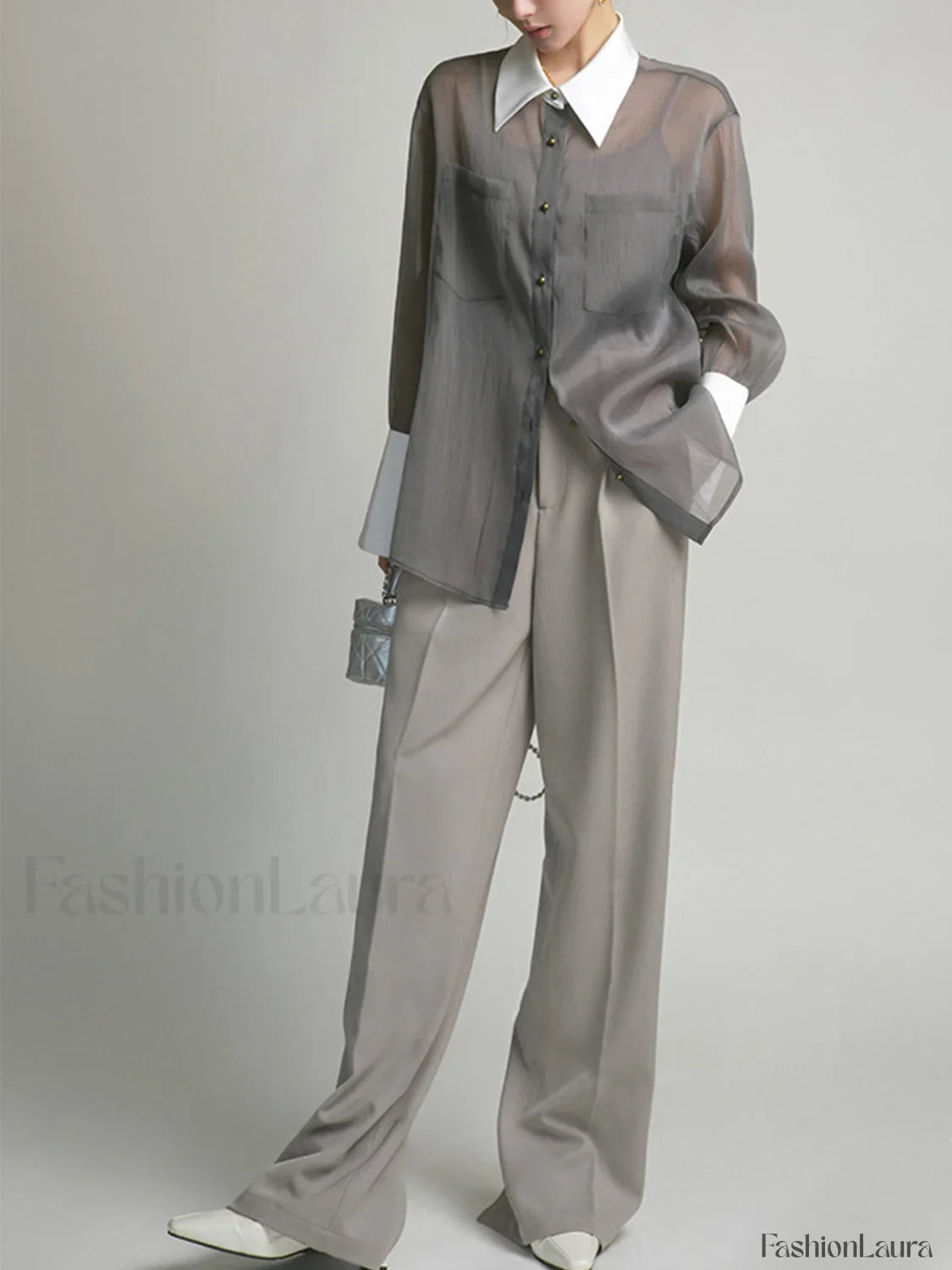 Pocket Straight Graceful Leg Split Pants