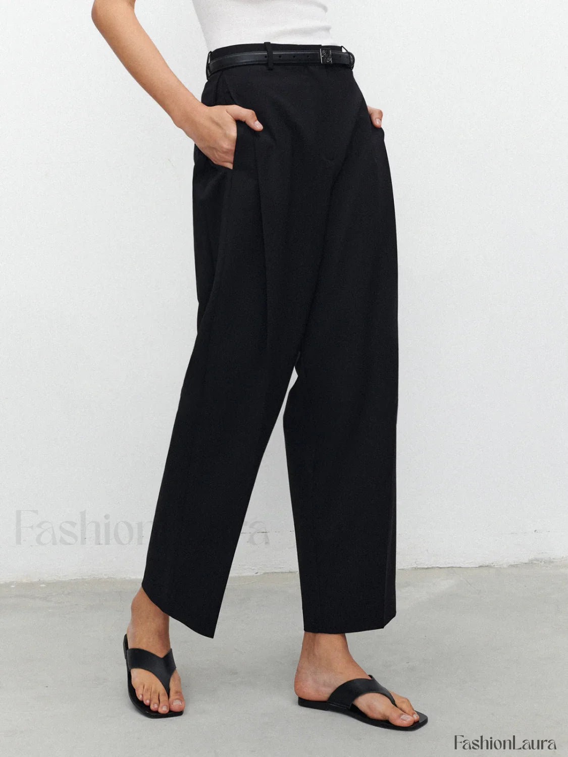 Pocket Straight Leg Trendy Pants Without Belt