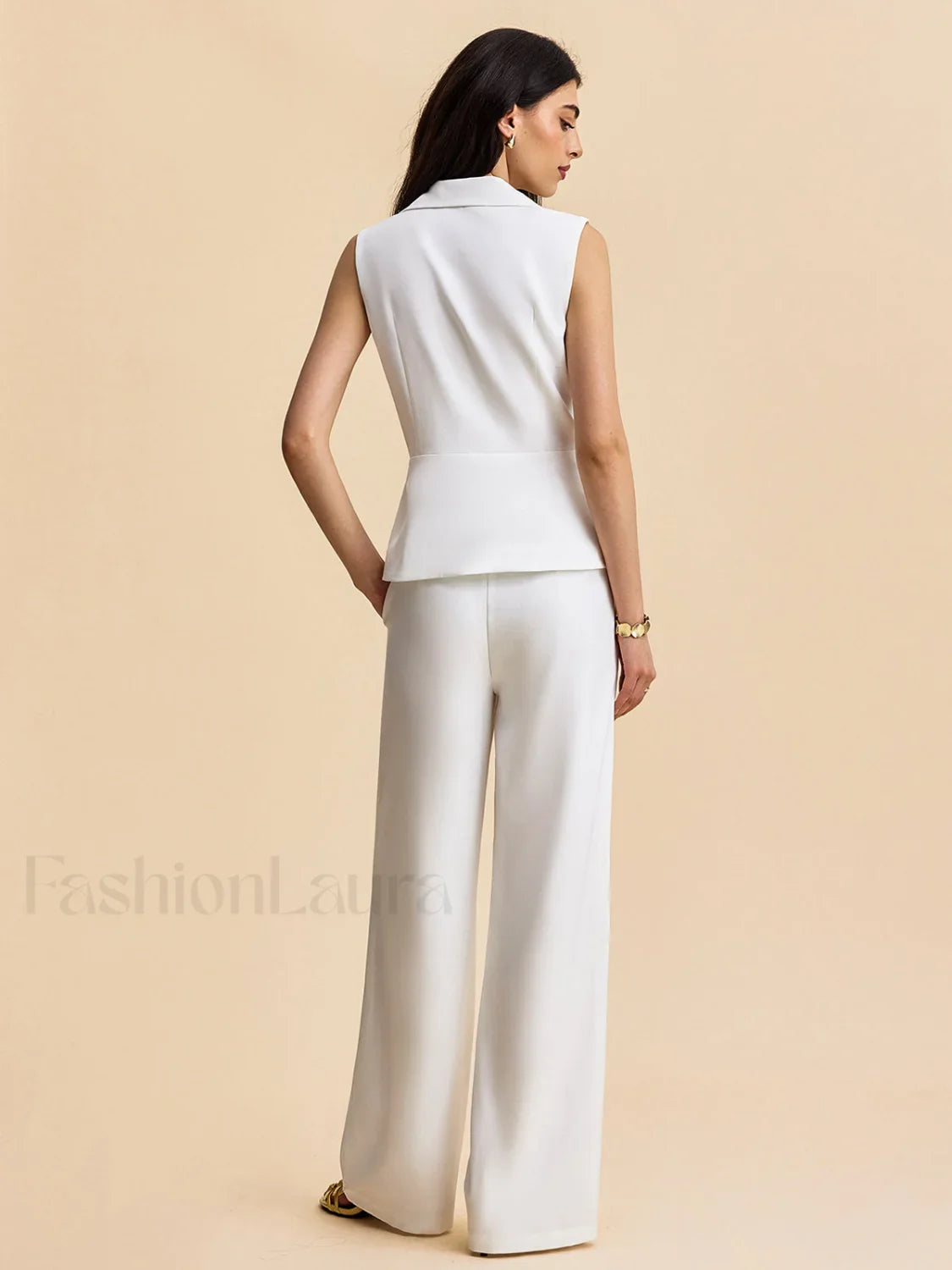 Pockets Buttoned Sleeveless Pants Set