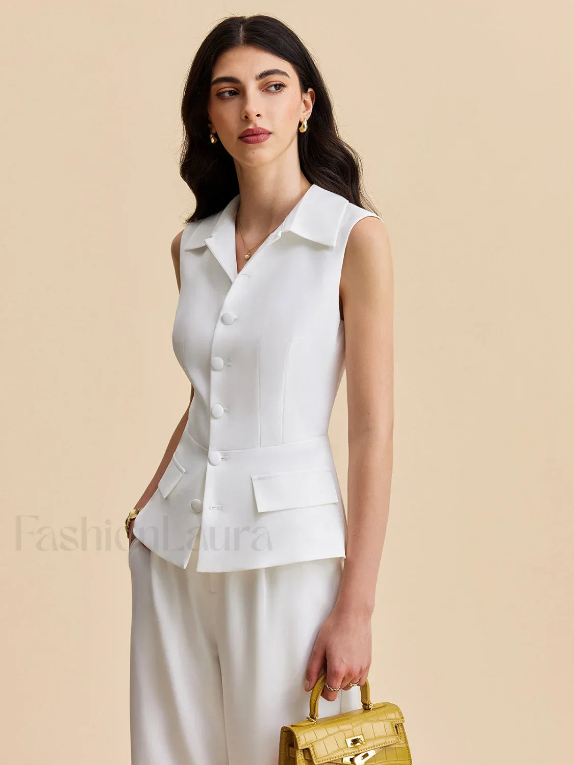 Pockets Buttoned Sleeveless Pants Set