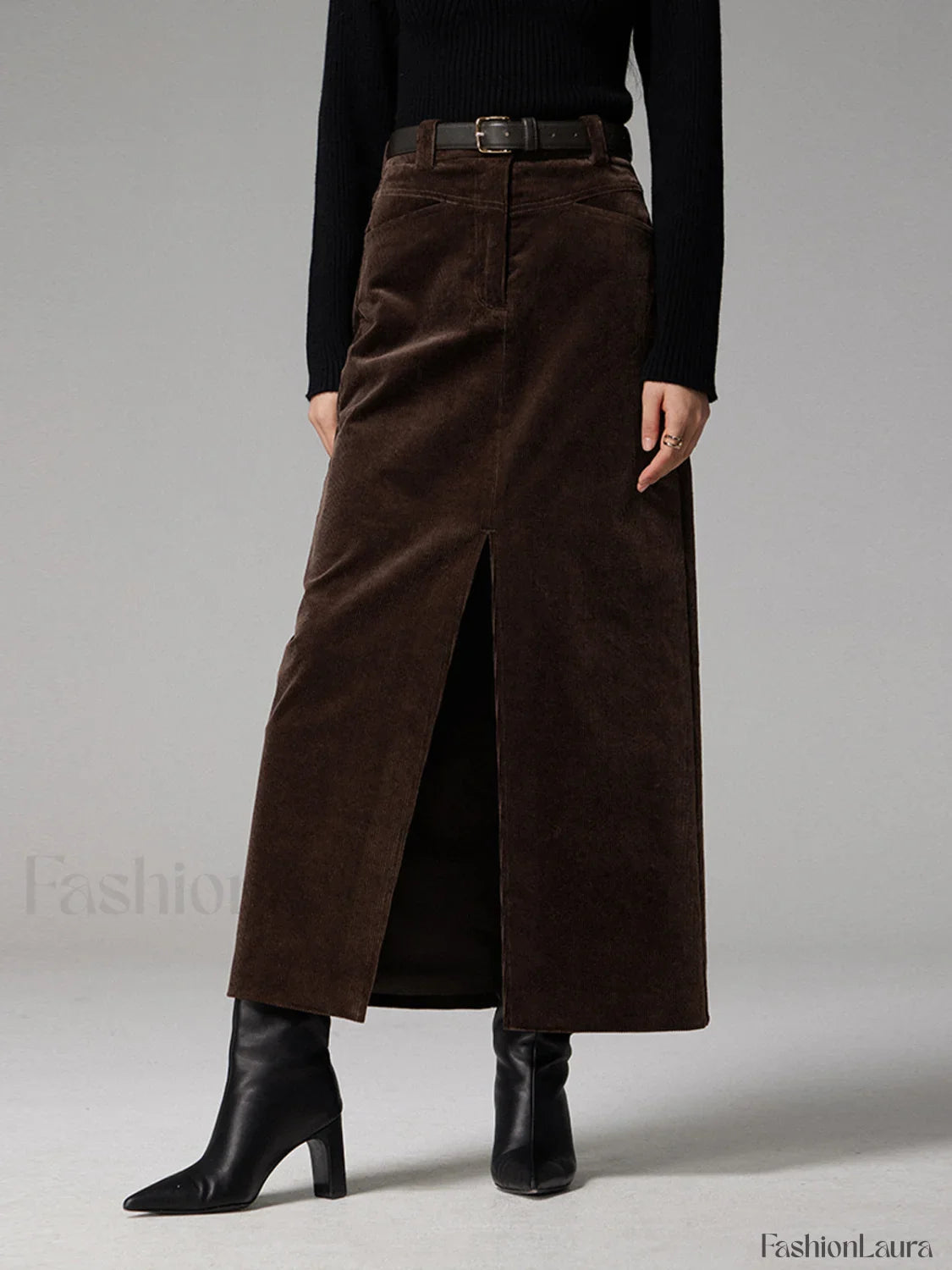 Pockets Corduroy Graceful Slit Maxi Skirt
