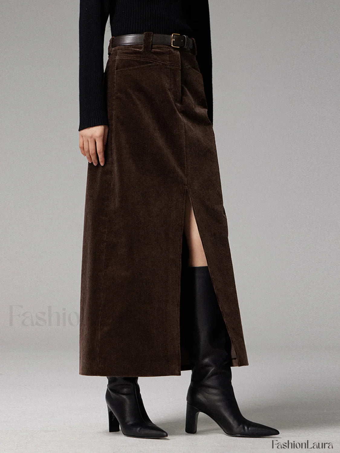 Pockets Corduroy Slit Maxi Skirt