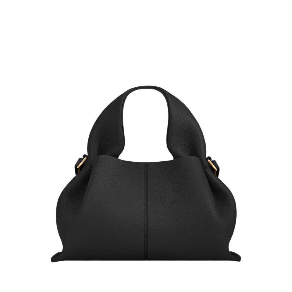 Faux Leather Ruched Top Handle Pouch Bag