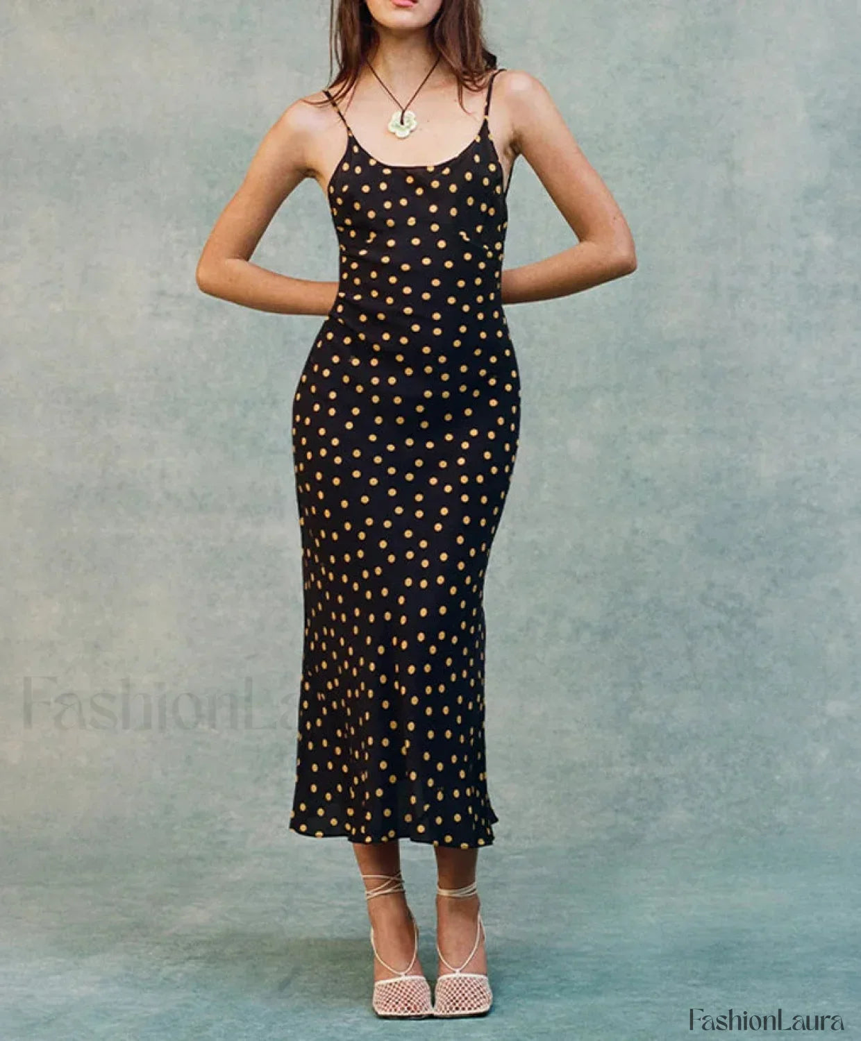 Polka Dot Backless Midi Dress