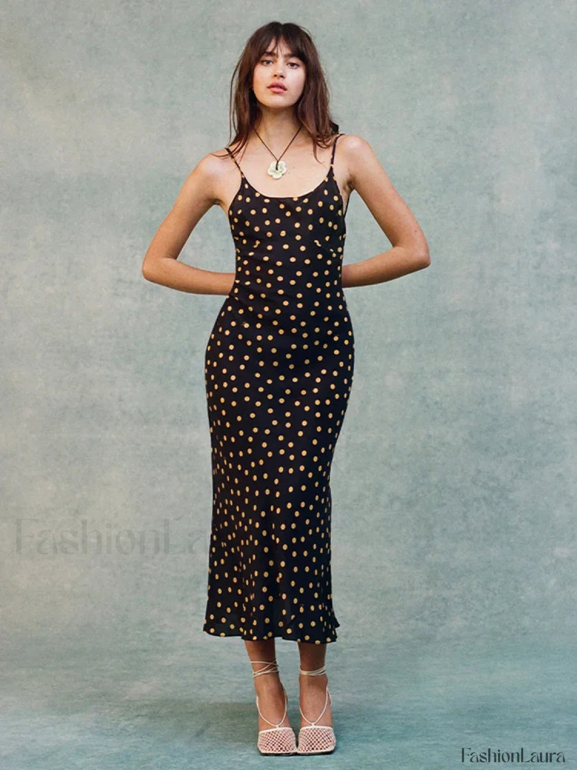 Polka Dot Backless Midi Dress