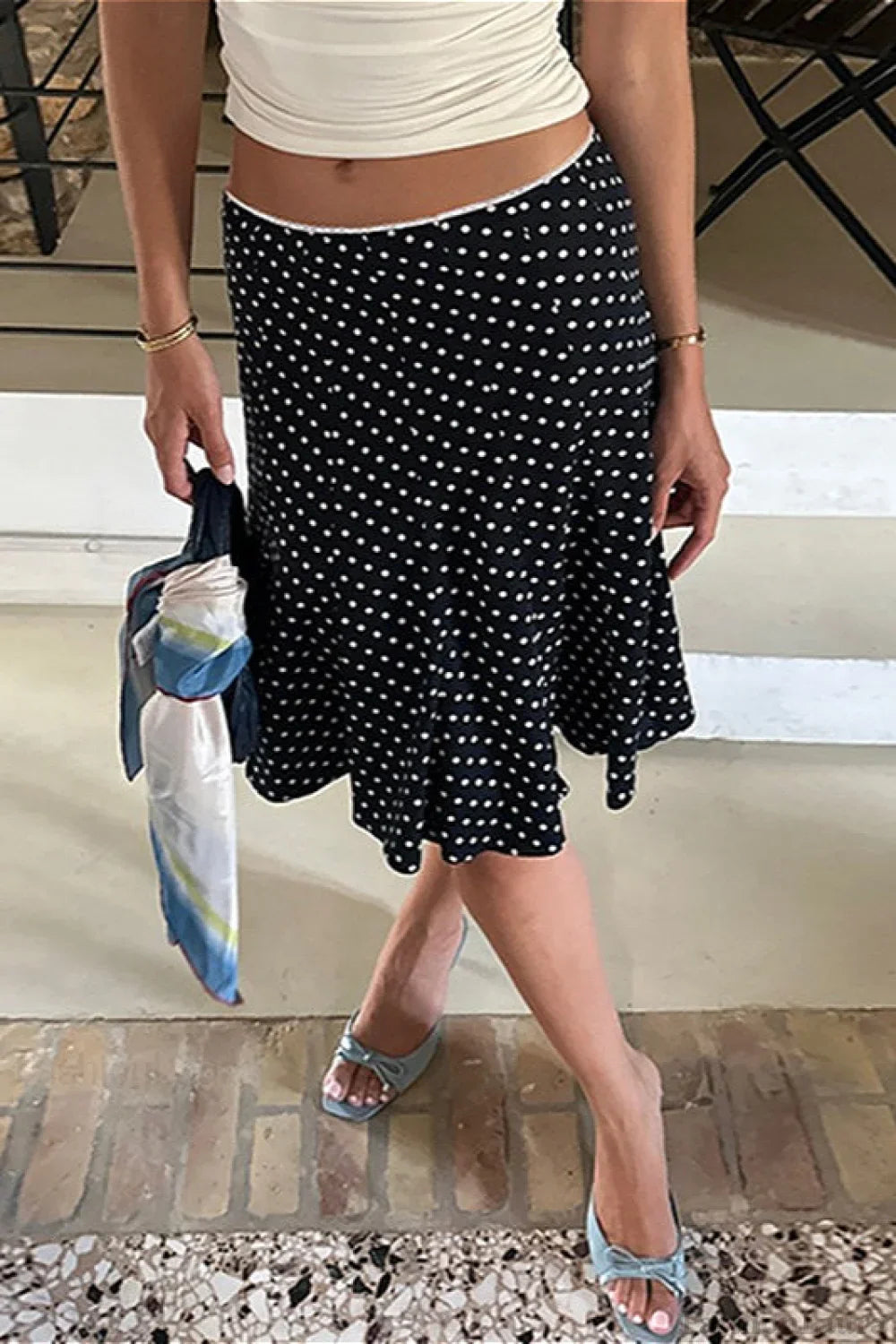 Polka Dot Fishtail Midi Skirt