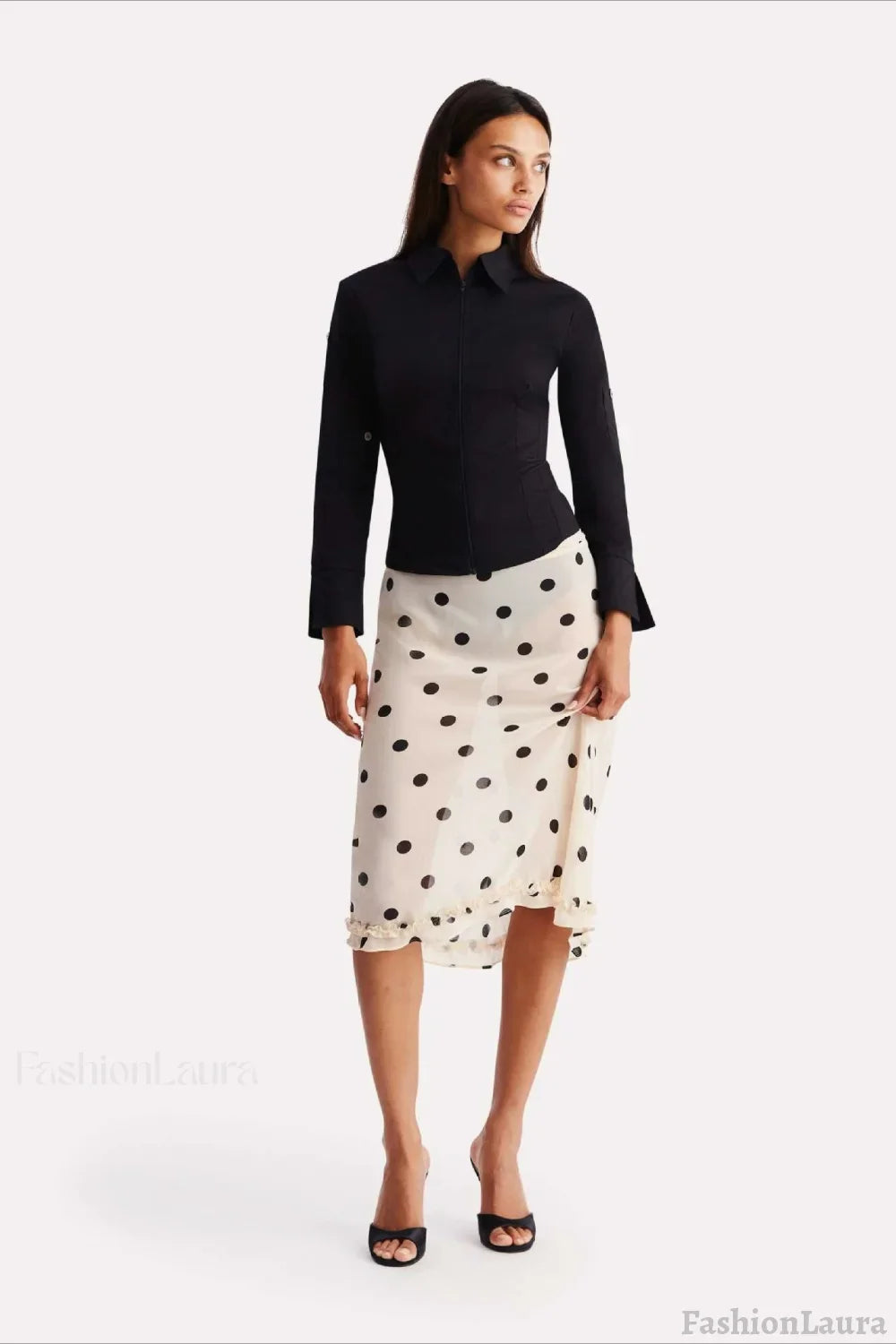 Polka Dot High Waist A-Line Skirt White / S