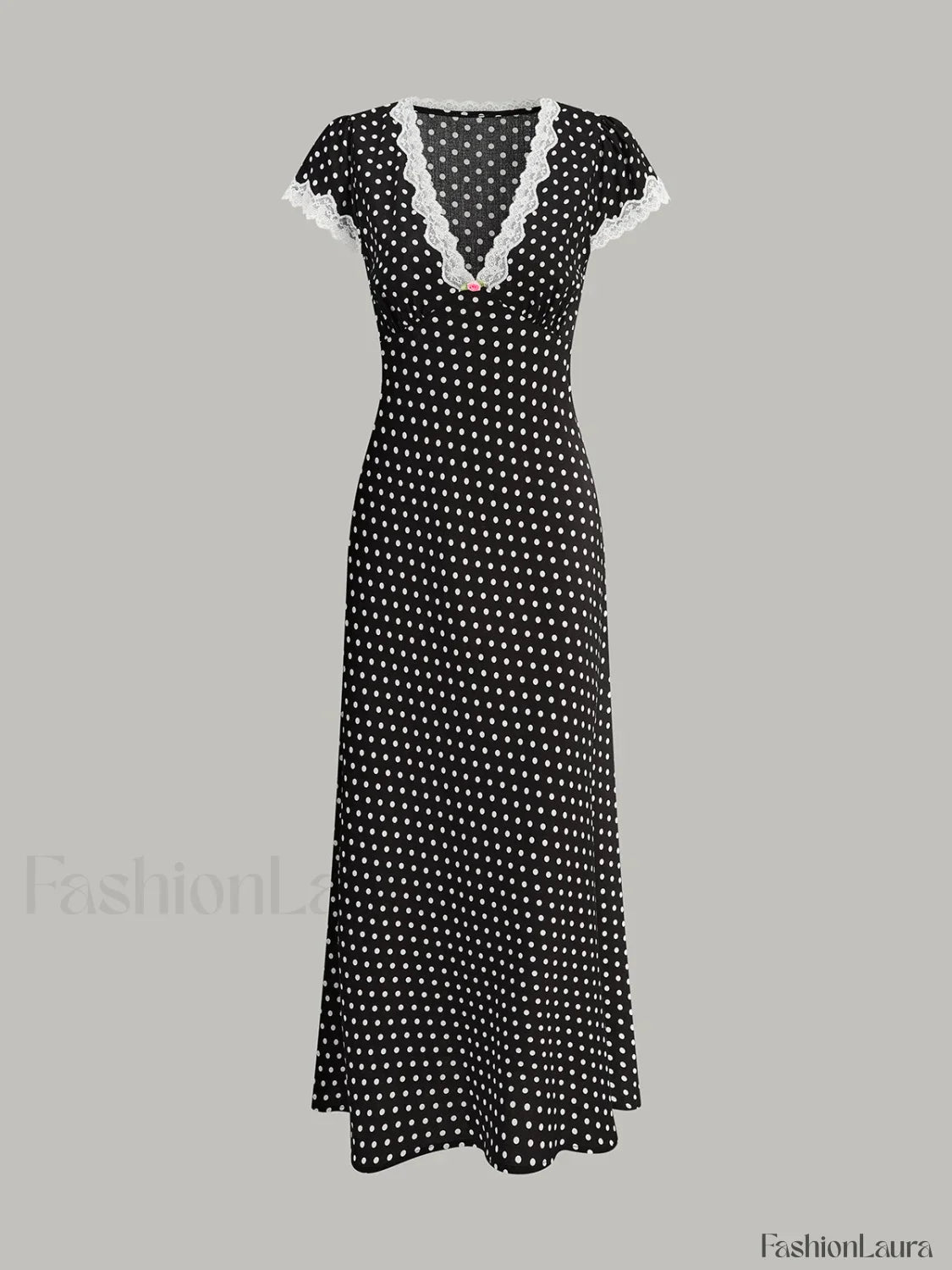 Polka Dot Lace-Trim Dress
