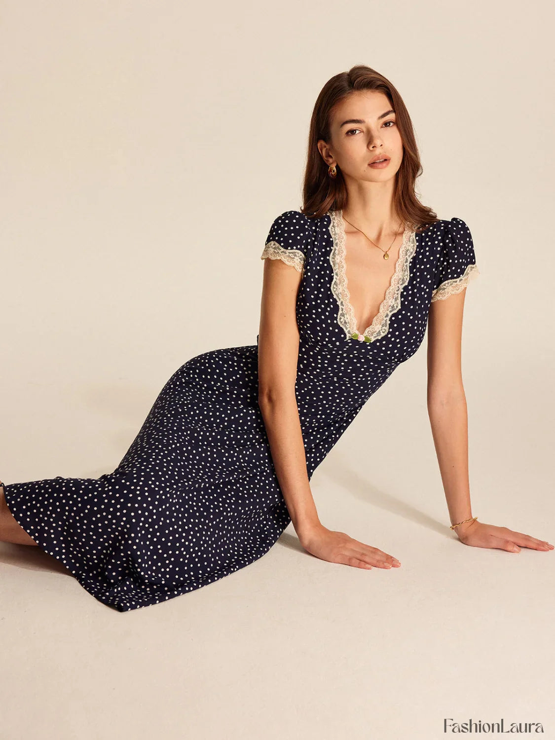 Polka Dot Lace-Trim Dress