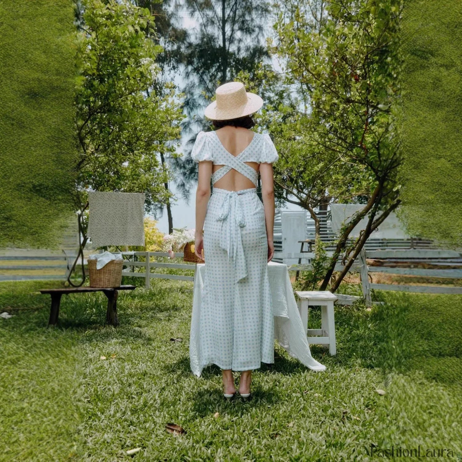 Polka Dot Lace-Up French Gentle Wind Maxi Dress