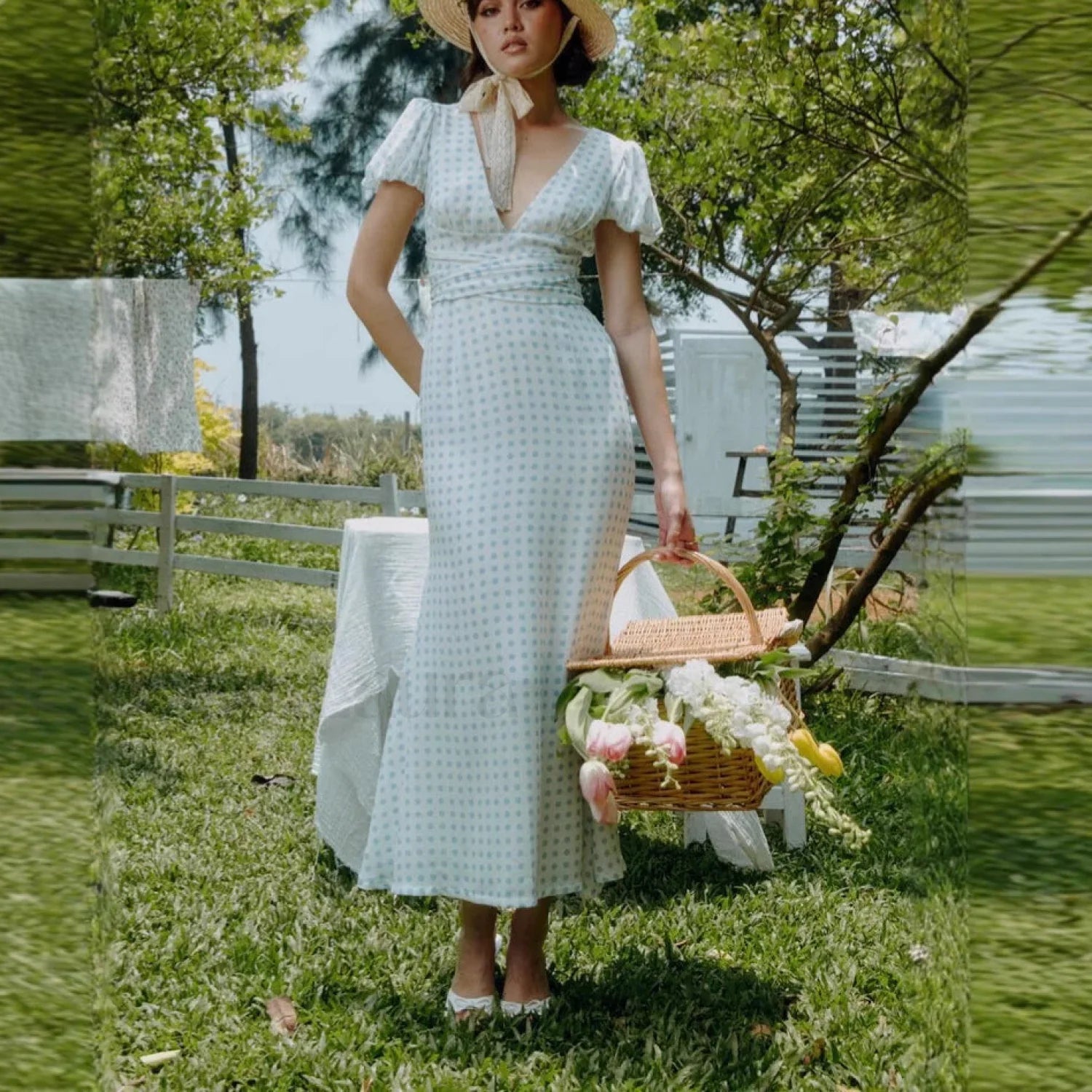 Polka Dot Lace-Up French Gentle Wind Maxi Dress