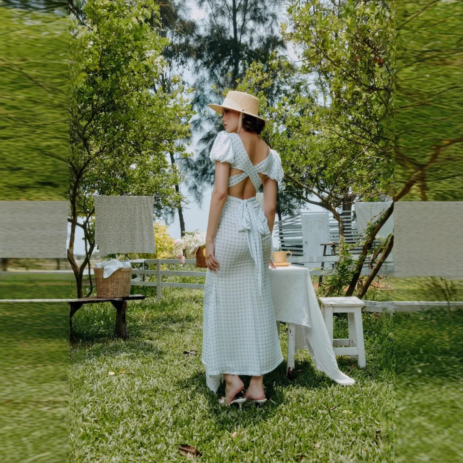 Polka Dot Lace-Up French Gentle Wind Maxi Dress