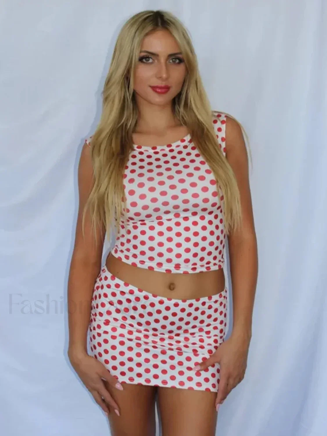 Polka Dot Mini Skirt Two Piece Set