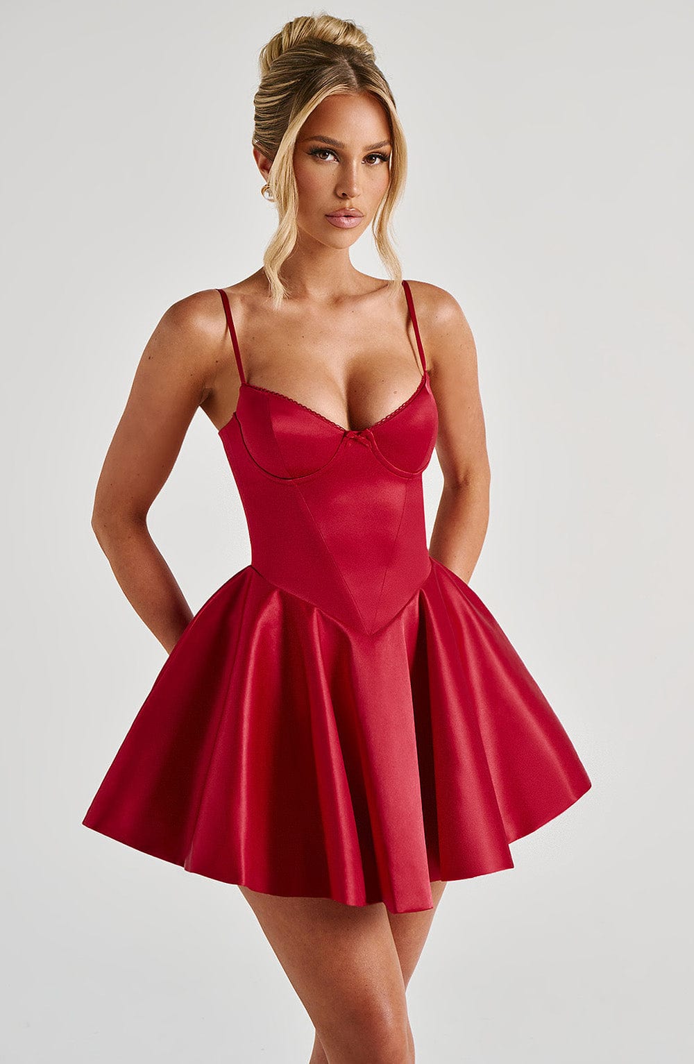 Satin Sweetheart Bustier Corset Bodice Skater Mini Dress 7