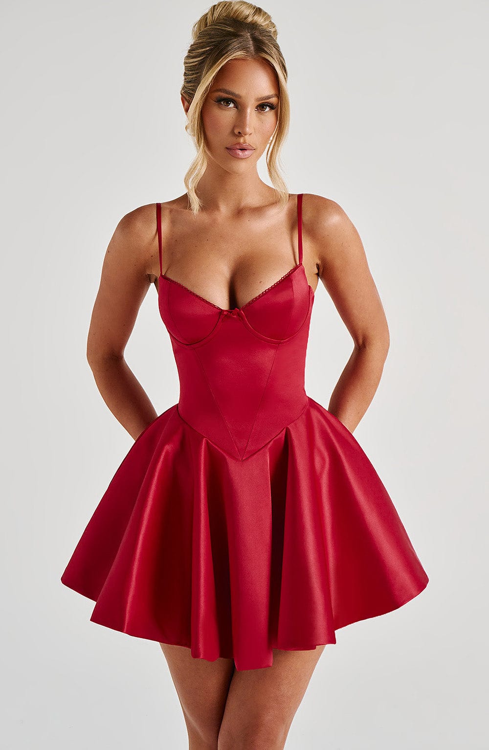 Satin Sweetheart Bustier Corset Bodice Skater Mini Dress 6