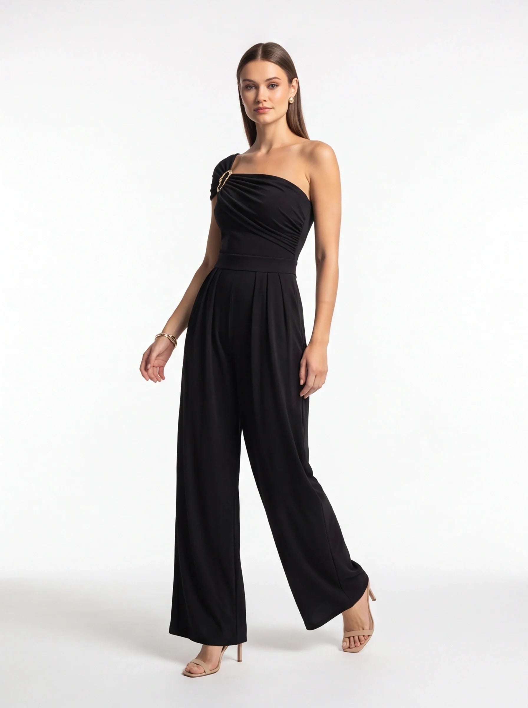 Elegant High-Waisted Wide Leg Jumpsuit with Pockets & Belted Waist - Jamota