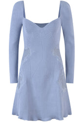 Pretty Sweetheart Long Sleeve Lace Trim Cashmere Sweater Mini Dress - Blue 3