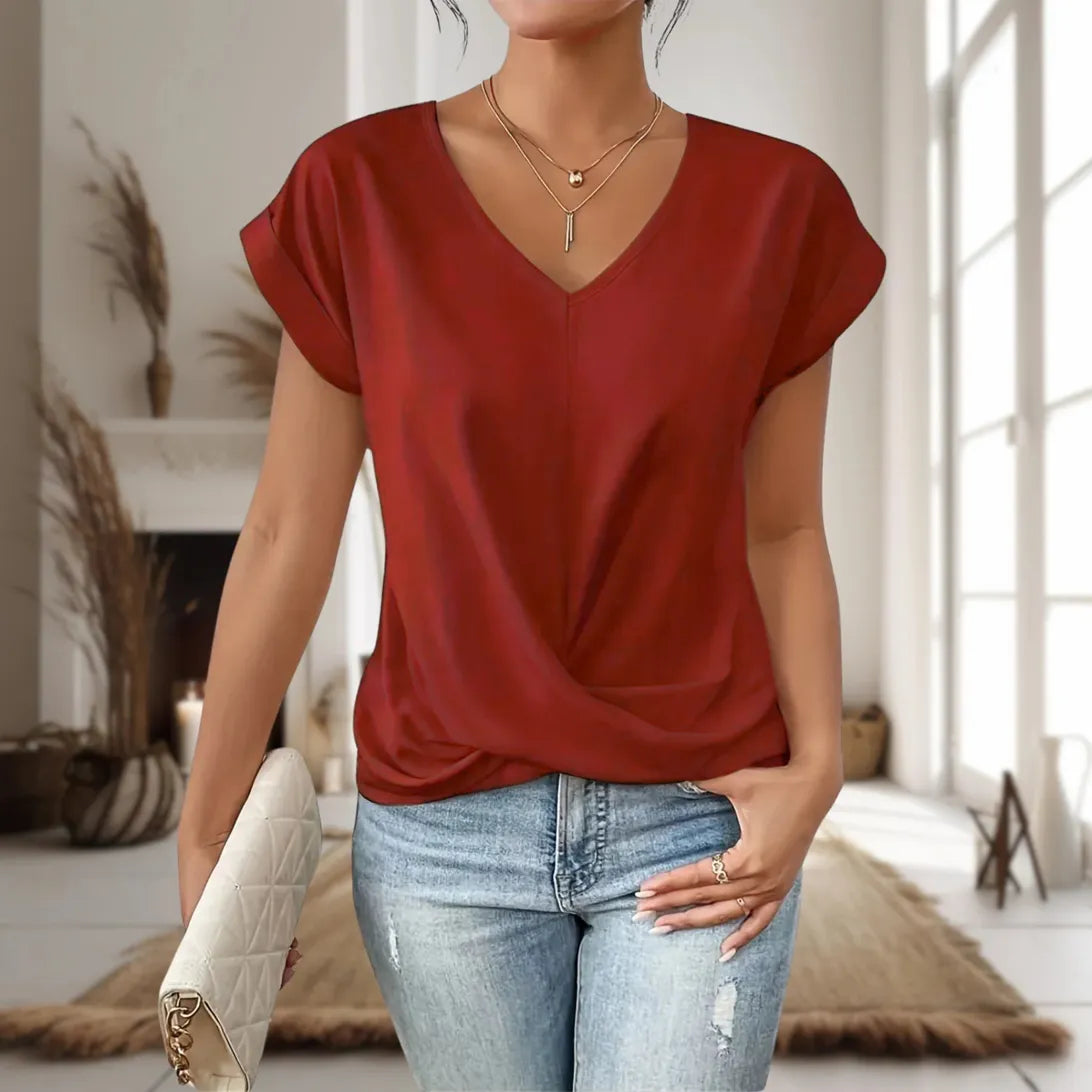 V-Neck Short Sleeve Twist Front Top 4