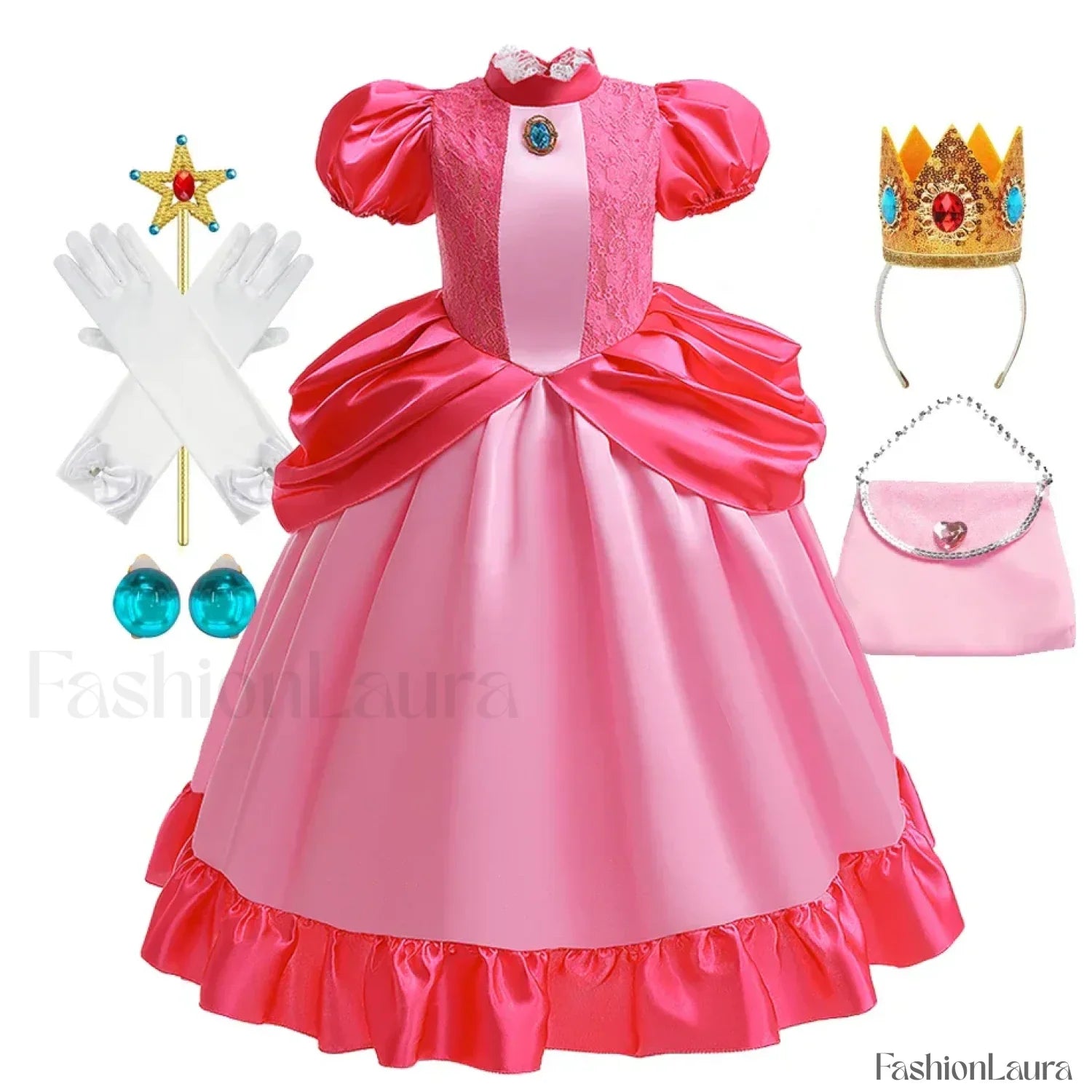 Princess Cosplay Peach Dress Accessories Role Play Carnival Birthday Kid Costume