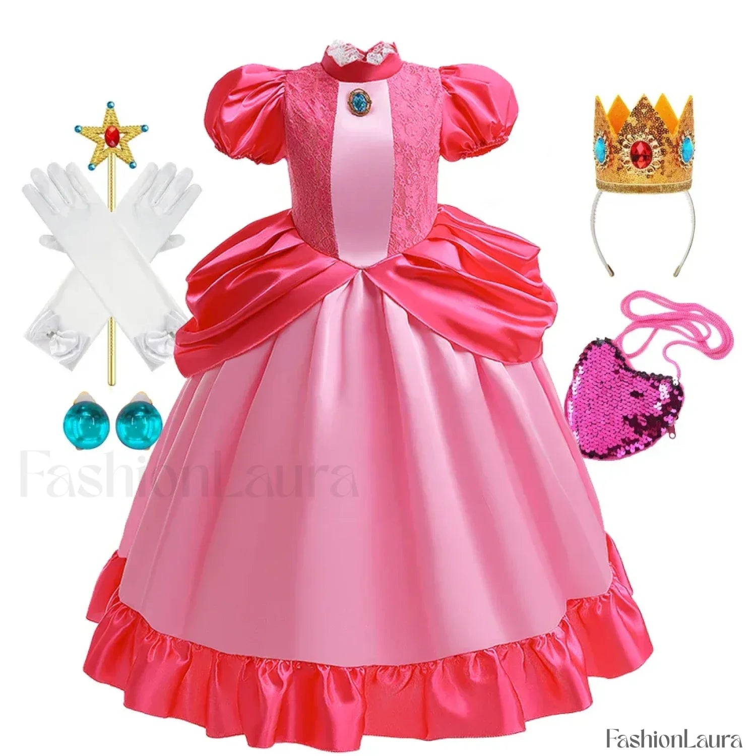 Princess Cosplay Peach Dress Accessories Role Play Carnival Birthday Kid Costume