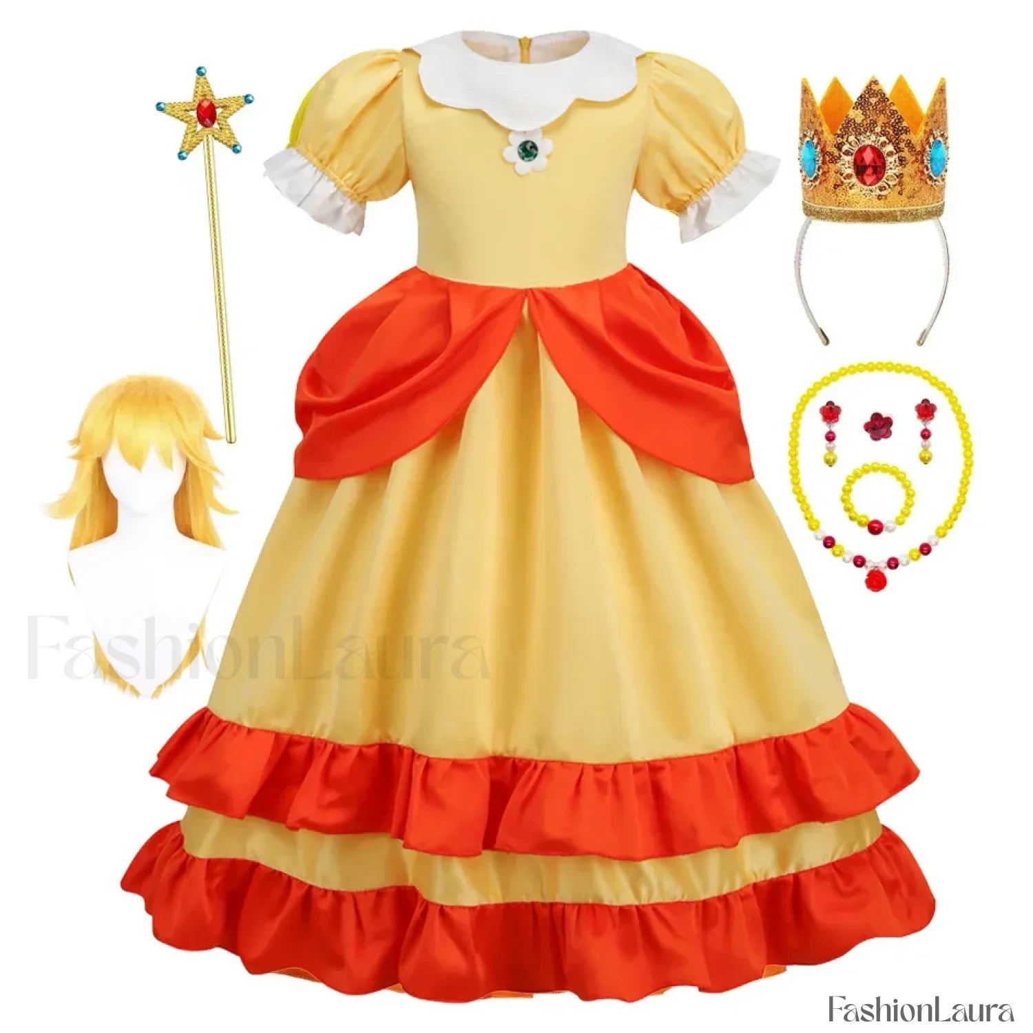 Princess Cosplay Peach Dress Accessories Role Play Carnival Birthday Kid Costume