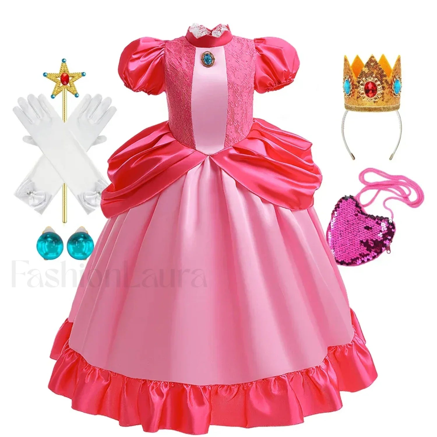 Princess Cosplay Peach Dress Accessories Role Play Carnival Birthday Kid Costume