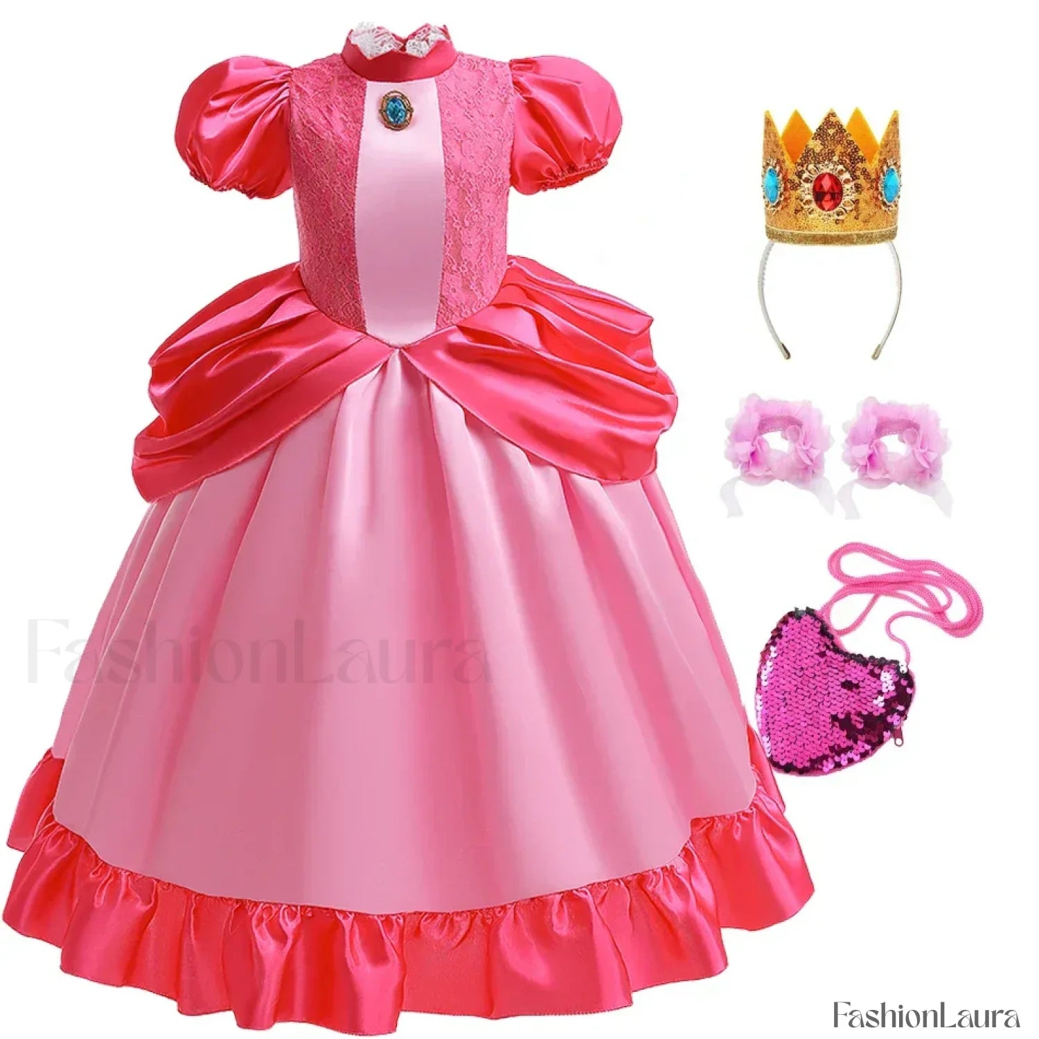 Princess Cosplay Peach Dress Accessories Role Play Carnival Birthday Kid Costume