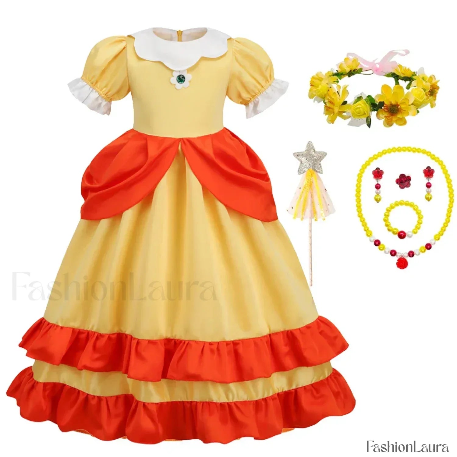 Princess Cosplay Peach Dress Accessories Role Play Carnival Birthday Kid Costume