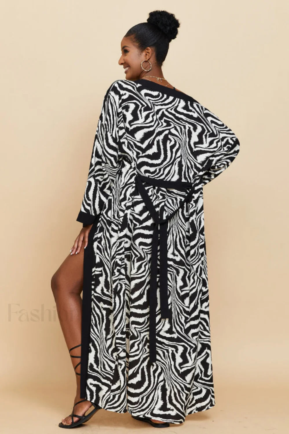Print Belted Stylish Kimono Dress
