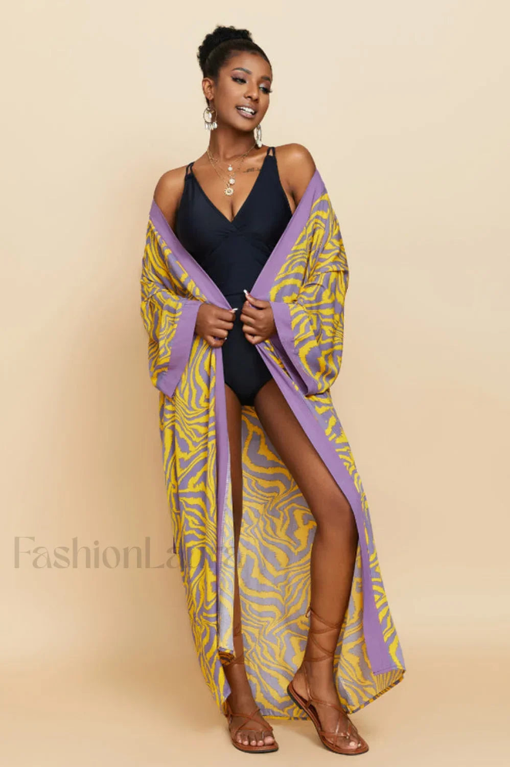 Print Belted Stylish Kimono Dress