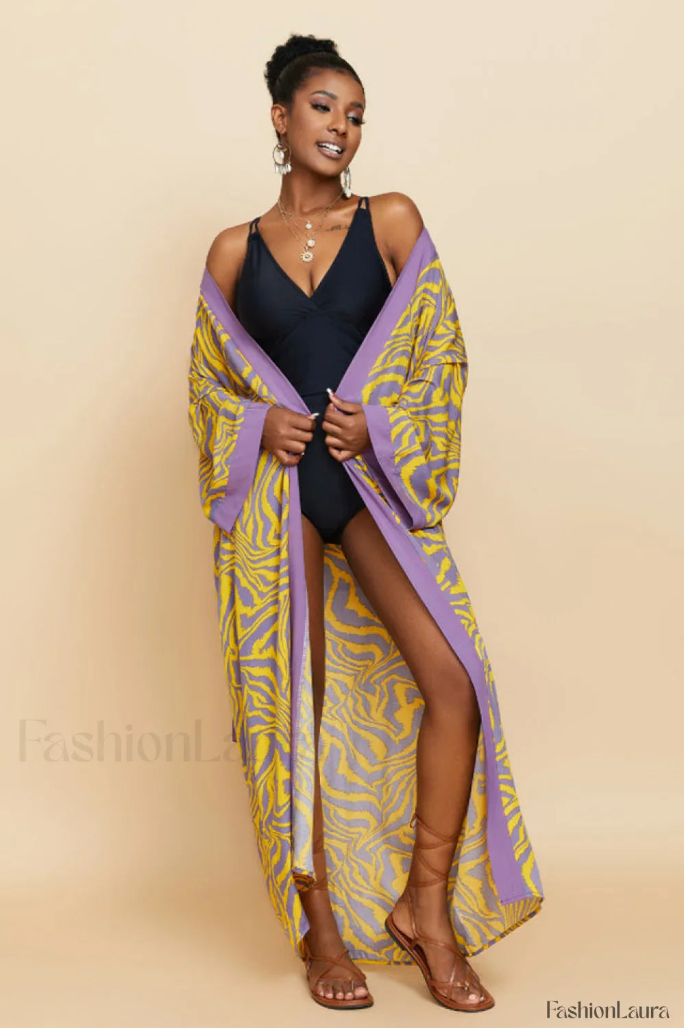 Print Belted Stylish Kimono Dress