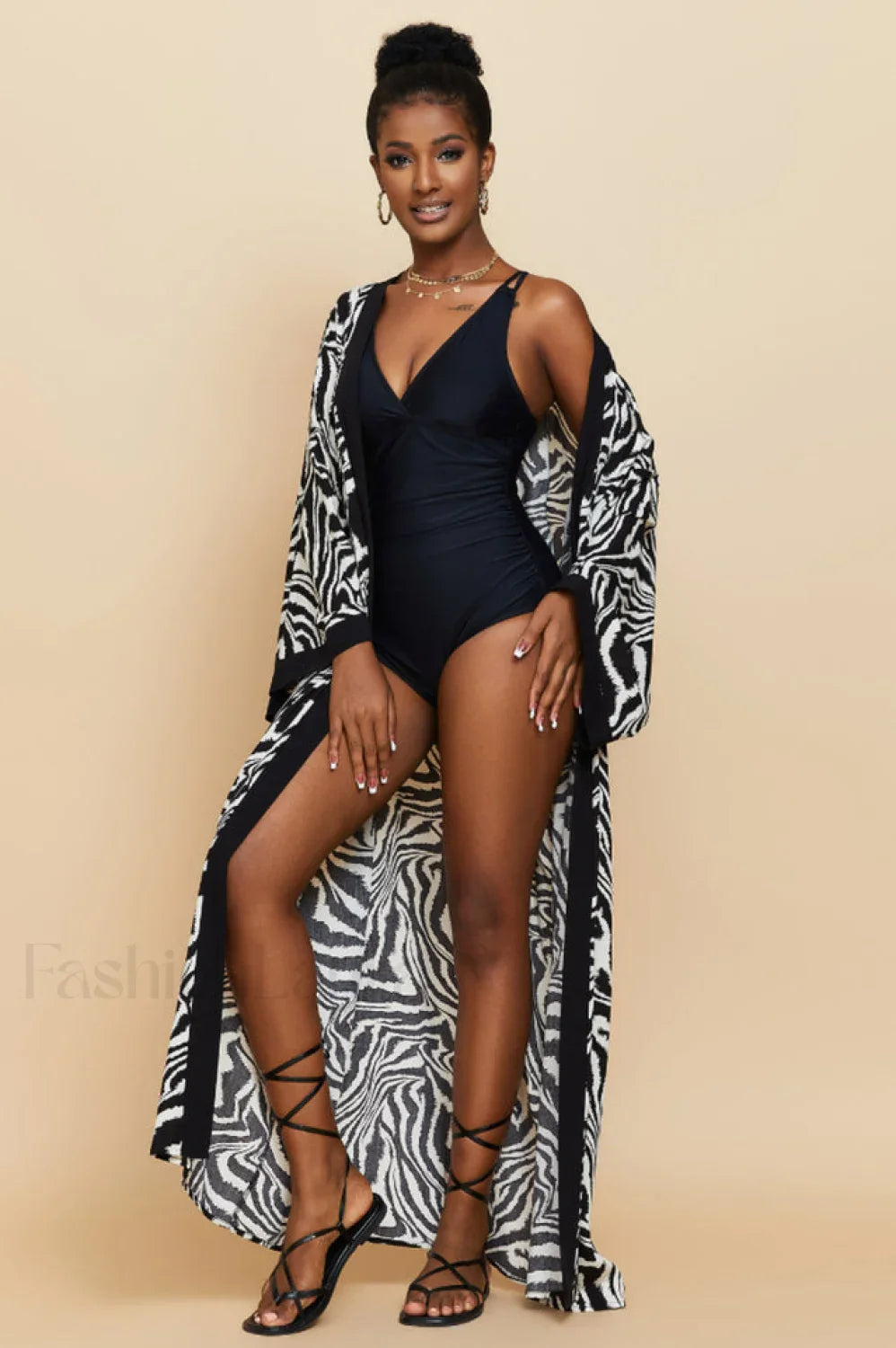 Print Belted Stylish Kimono Dress