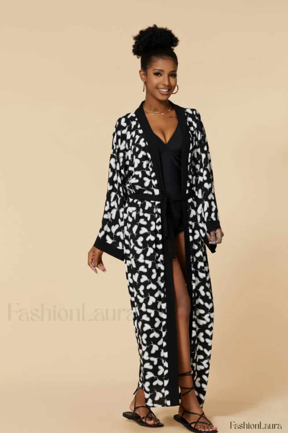Print Belted Stylish Kimono Dress