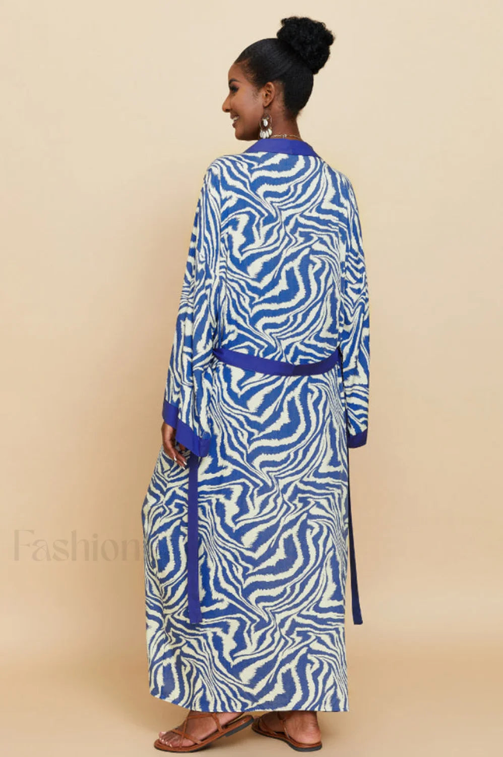 Print Belted Stylish Kimono Dress