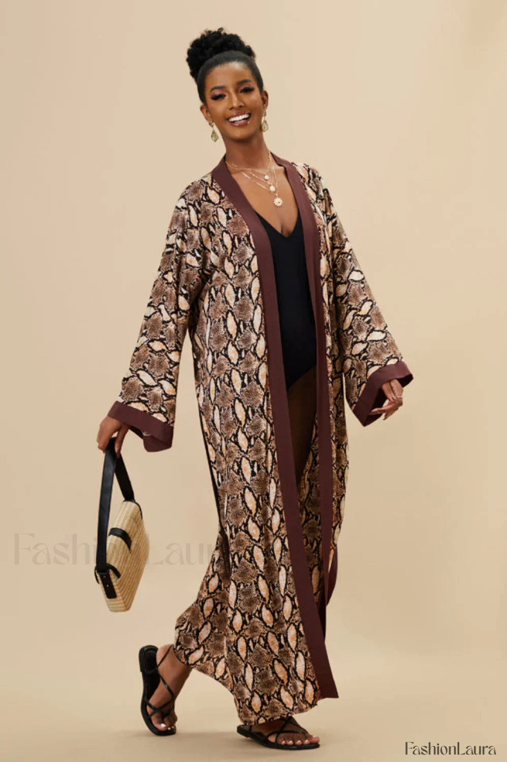 Print Belted Stylish Kimono Dress