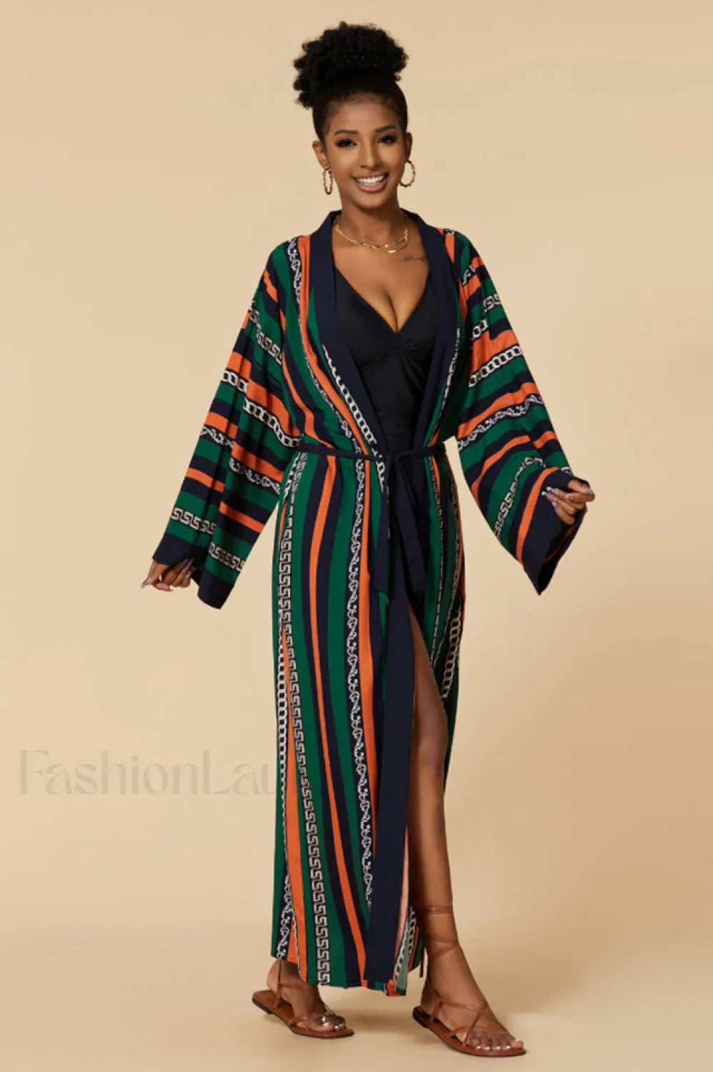 Print Belted Stylish Kimono Dress