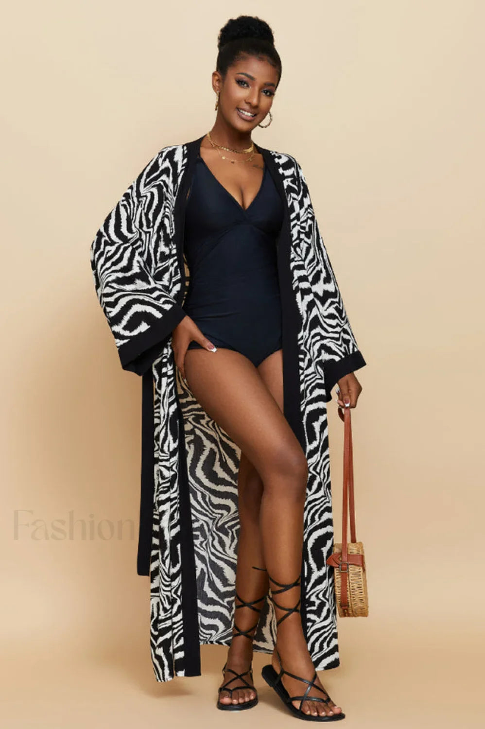 Print Belted Stylish Kimono Dress