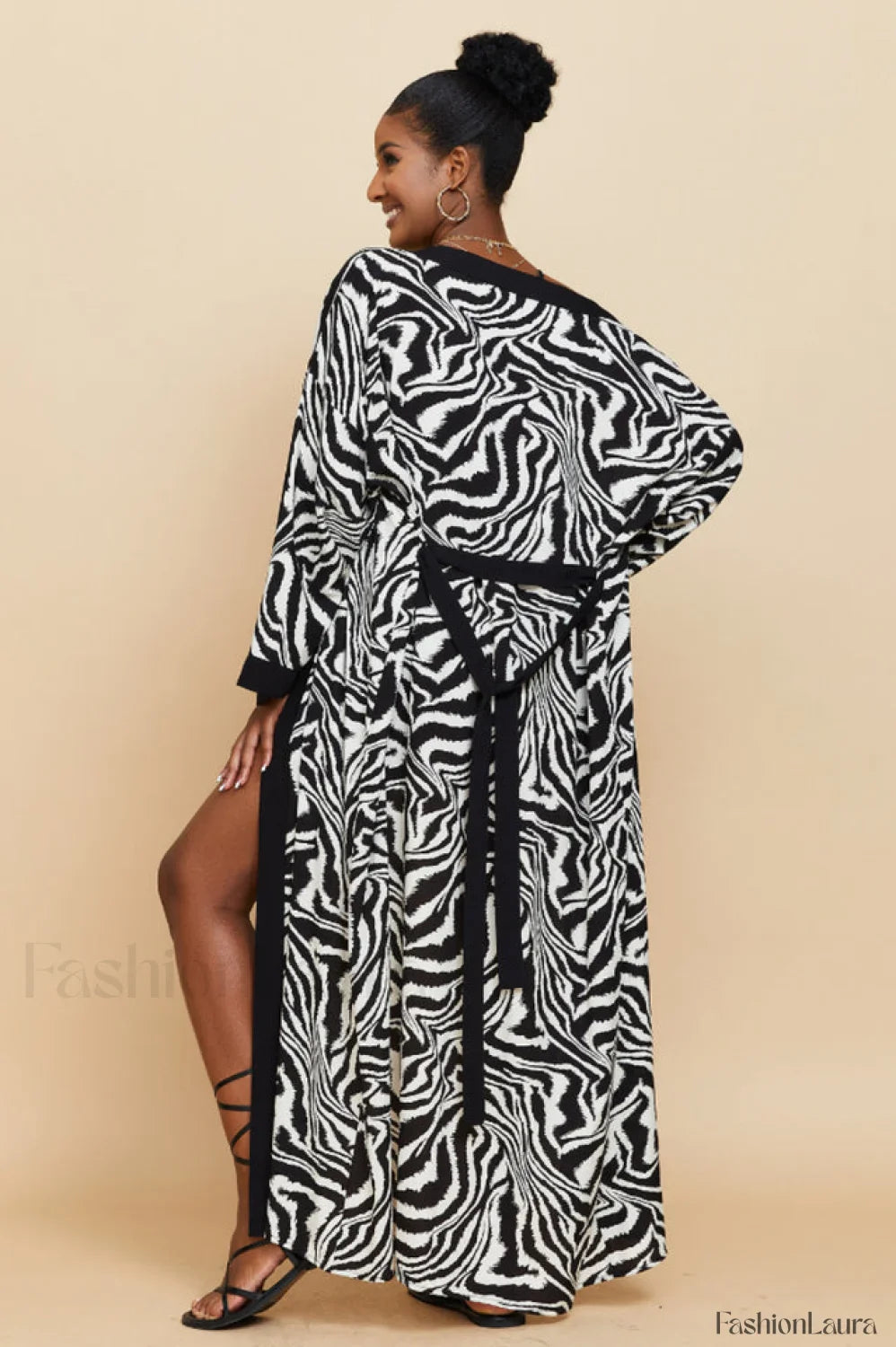 Print Belted Stylish Kimono Dress